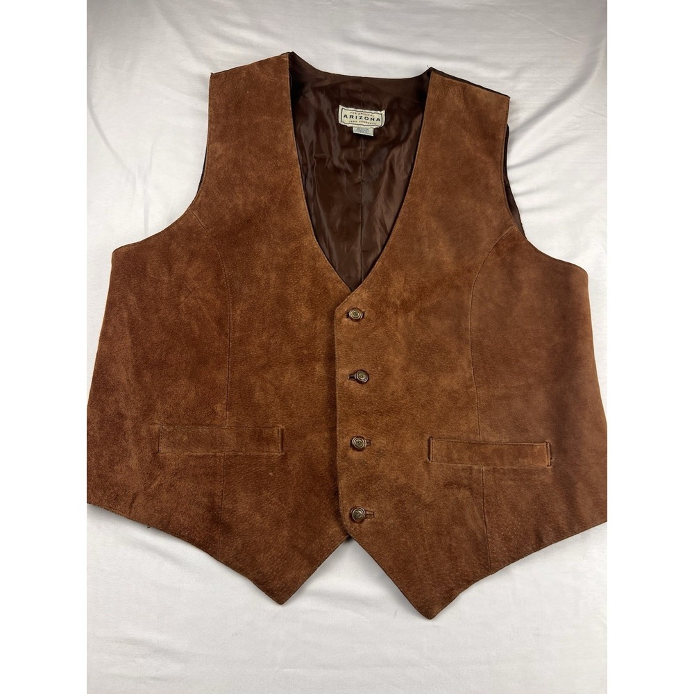 VTG Arizona Jean Co Suede Leather Vest Western Rugged Cowboy Outdoorsman Brown M